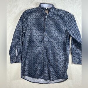 Haupt Germany 15.5 39/40 Modern Fit Geometric Blue Patterned Dress Shirt